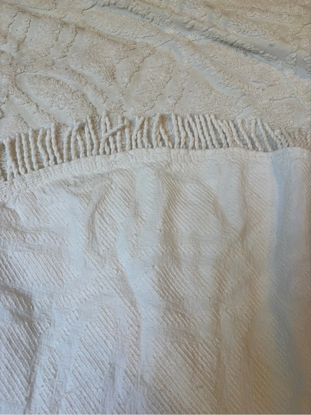 Vintage king Plush Textured White chenille‎ coverlet. Bag22